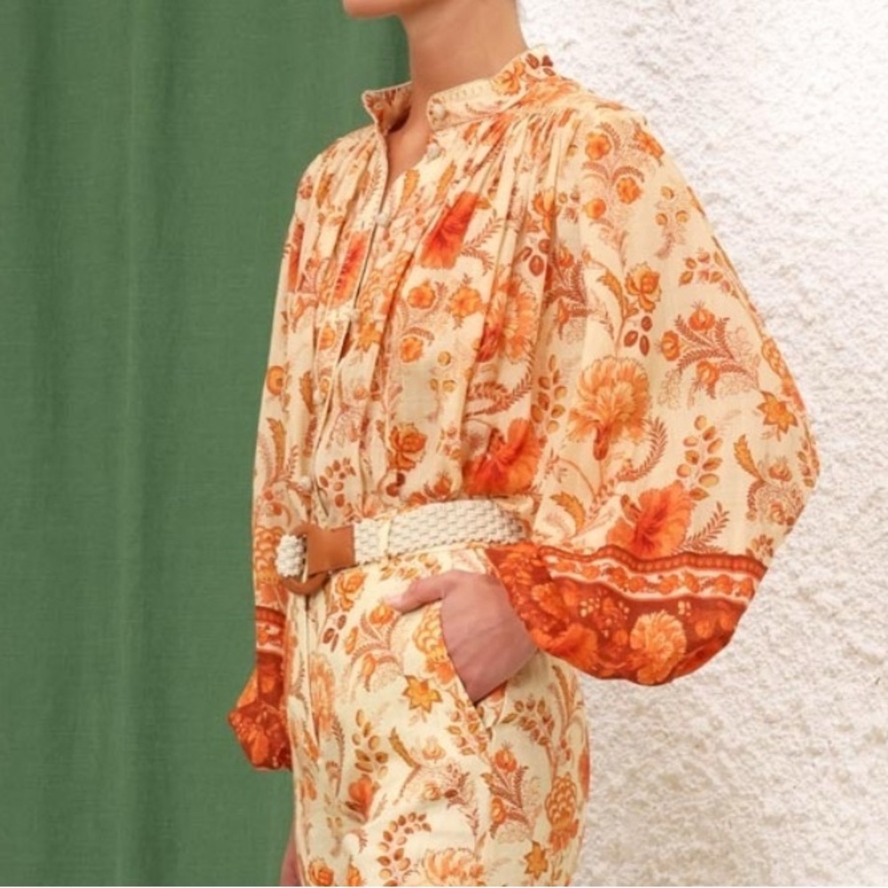 Zimmermann Orange and Cream Floral Blouse